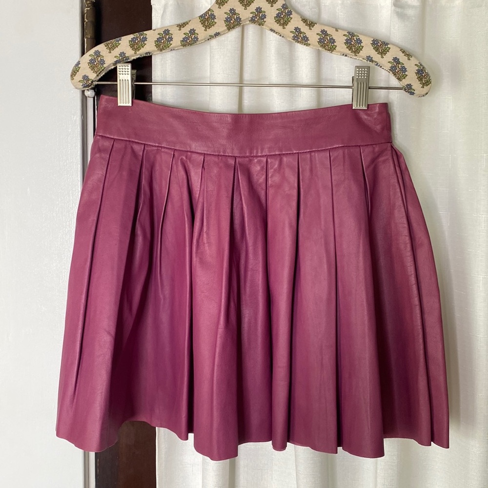 Alice & Olivia Pleated Leather Mini Skirt